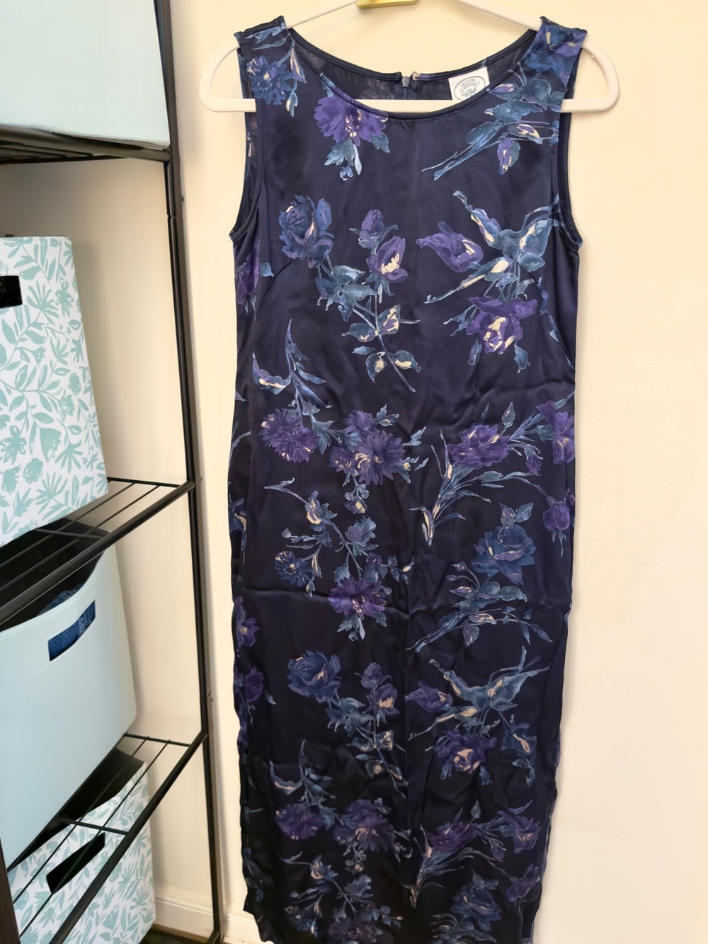 Vintage Laura Ashley Sleeveless Navy Purple Floral Buttery Midi Dress | Size 10